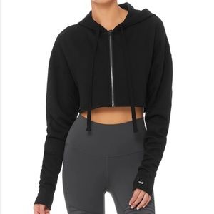 ALO YOGA cropped zip up sweatshirt black